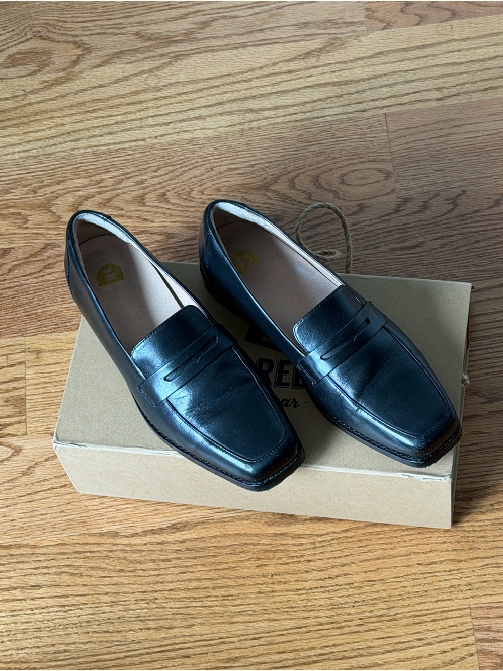 Bared Footwear Black leather loafers with a square toe
